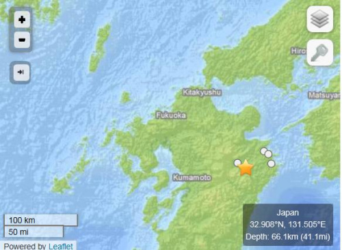 日本九州地区发生4.8级地震震源深度66公里